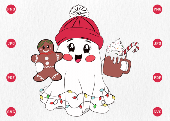 Cute Christmas Ghost Retro Gingerbread
