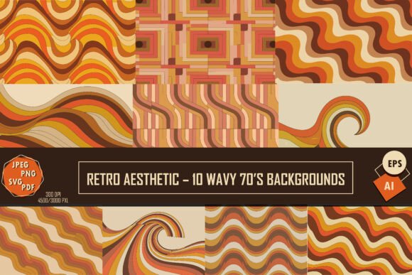 Retro 70s Wavy Aesthetic – 10 Pack