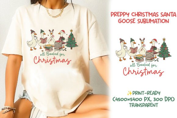 Retro Christmas Goose Book Lover PNG