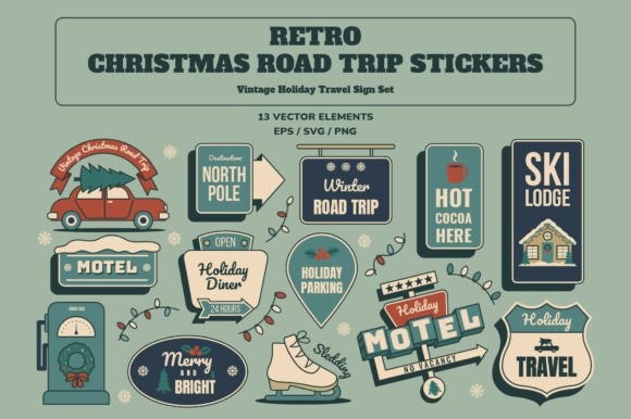 Retro Christmas Road Trip Stickers
