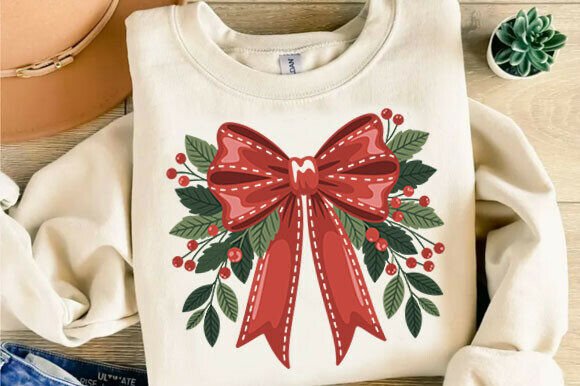 Retro Coquette Bow Christmas Png