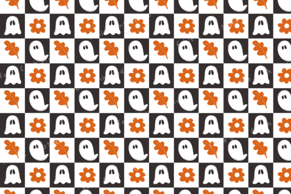 Retro Ghosts Halloween Seamless Pattern