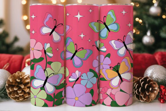 Retro Groovy Flowers Butterflies PNG Review
