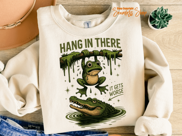 Retro Humor Frog with Gator Joke Png