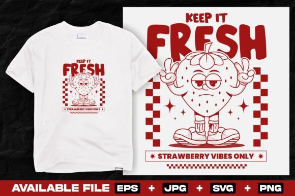 Retro Strawberry Character Print Design Review