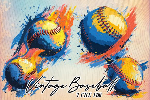 Retro Vintage Baseball Watercolor PNG